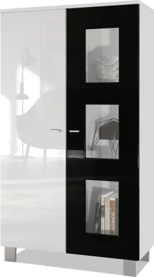 Produktbild von Vladon Vitrine Denjo,  Germany, Standvitrine mit 2 Türen und 3 Glaseinsätzen, Weiß matt/ Schwarz Hochglanz  (71 x 129 x 35 cm)
