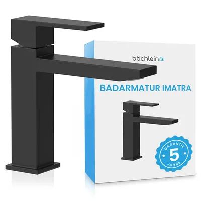 Produktbild von Bächlein Wasserhahn fürs Bad in kantigem Design, Einhebelmischer mit klarer Linienführung in modernem Look, Badarmatur Matt Schwarz