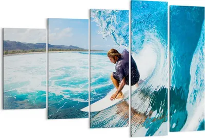Produktbild von Bild auf Leinwand - Leinwandbild - Surfen Surfer Ozean Welle - 150x100cm - Wand Bild - Wanddeko - Leinwanddruck - Bilder - Kunstdruck - Wanddekoration - Leinwand bilder - Wandkunst - EG150x100-2785