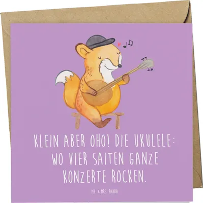 Produktbild von Mr. & Mrs. Panda Klappkarte Ukulele Magie - Lavendeltraum - Geschenk, Grußkarte, Glückwunschkarte, Hawaii, Musiker, Instrument, Lieder, faltkarte, Musik, doppelkarte
