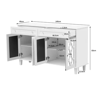Produktbild von Sideboard 140/40/83 cm, Mehrzweckschrank mit Schubladen und Spiegeltüren, Küchenschrank, Kommode, Aufbewahrungsschrank