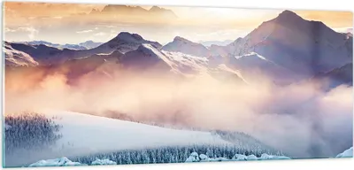 Produktbild von Bilder auf glas - Berge Schnee Winter - 100x40cm - Glasbilder - Wandbilder - Kunstdruck - zum Aufhängen bereit - Wanddekoration aus Glas - Glas Bilder - Wandbild auf Glas - Einteilig - GAB100x40-3596