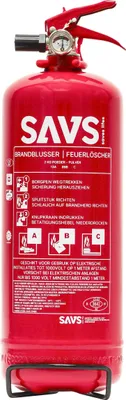 Produktbild von SAVS® Feuerlöscher Pulver 2 kg - 13A 89B C - Mit Halterung - Auch für Auto, Boot, Wohnwagen oder Wohnmobil - Pulverlöscher