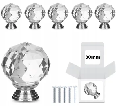 Produktbild von iLogic Möbelknopf Kristall Ø 30 mm - 5 Stück - transparent, Glamour-Stil - Schrankknopf für Kommode