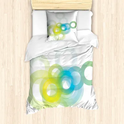 Produktbild von ABAKUHAUS Abstrakt Mantele, Moderne Ombre Kreis, Milbensicher Allergiker geeignet mit Kissenbezügen, 135 cm x 200 cm - 80 x 80 cm, Blau-Weiß und Gelb