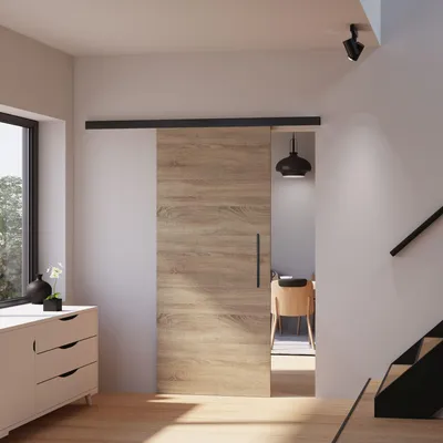 Produktbild von inova Holzschiebetür 880 x 2035 mm, Wildeiche, Komplettset mit Stabgriff, ohne Softclose