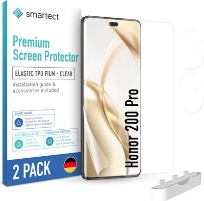 A product shot of a screen protector for a Honor 200 Pro phone, displayed next to its packaging.
