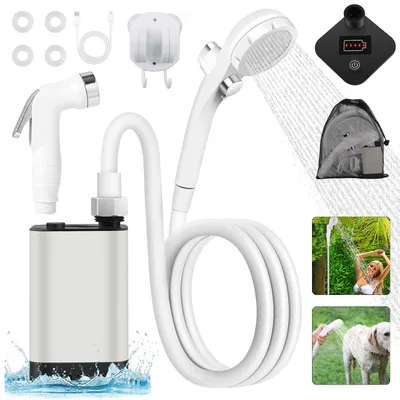 Produktbild von Campingdusche Akku Camping Dusche Outdoor Mit Duschschlauch und Wiederaufladbarer Akku Wasserpumpe für Garten Reisen Autowäsche