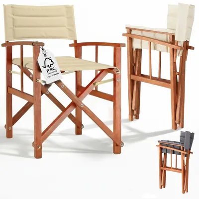 Immagine prodotto di CASARIA® Sedia da Regista Premium Imbottita Legno di Eucalipto Certificato FSC® Pieghevole Braccioli Tessuto Lavabile Capacità di Carico fino a 160kg Giardino Esterno Crema
