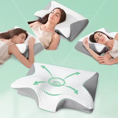 Image de Oreiller ergonomique cervical - Mousse à mémoire de forme - 60 x 40 cm - Gris