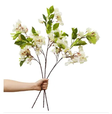 Künstliche Bougainvillea, 3er-Set, Seidenblumen, weiß, 77 cm