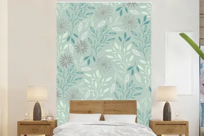 Produktbild von MuchoWow® Fototapete für Wohnzimmer oder Schlafzimmer Wandtapete Vinyl Motivtapete Blätter - Blumen - Muster - 225x350 cm - Schlafzimmer tapete