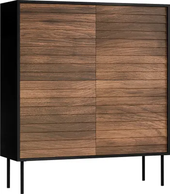 Produktbild von MIRJAN24 Türkommode  Cortina 100 4D, Kommode mit 4 Drehtüren, Modern, Schrank, Schwarze Stahlfüße, Wohnzimmer Kollektion (Farbe: Schwarz / Nuss Warmia)