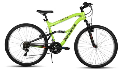 Immagine prodotto di Bicicletta da montagna da uomo - MTB - Ruote da 66 cm - 18 velocità - Sospensioni complete - Freni a V e freni a disco - Telaio Acciaio al carbonio - Verde