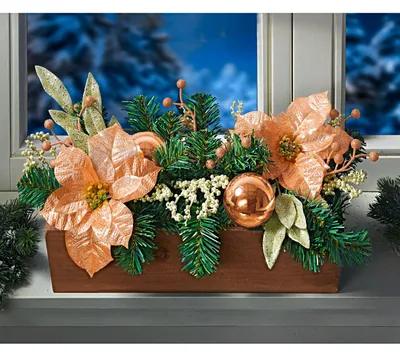 Produktbild von Balkonkasten mit Weihnachtsschmuck 40cm Kugeln und Glitzer Winter Fensterbank