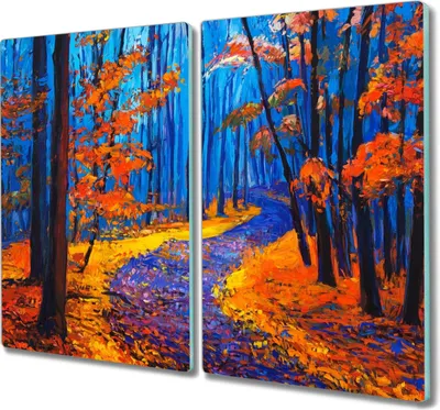 Produktbild von Coloray Schneidebrett Herdabdeckplatte 2x30x52 cm Kochplattenabdeckung Küchenbrett Hackbrett - Blätter Wald Herbst