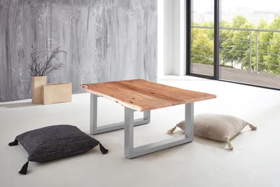 Produktbild von Couchtisch Baumkante 120 x 80 cm Akazie naturfarben silber LUBIN