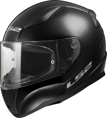 A black motorcycle helmet with a clear visor, shown from the side.