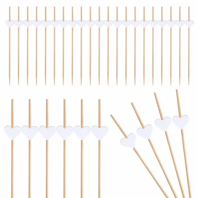 Immagine prodotto di Spiedini Herz a forma di cuore, 100 pezzi, bianchi, ideali per finger food, cocktail, snack, buffet e decorazioni, lunghezza 12 cm