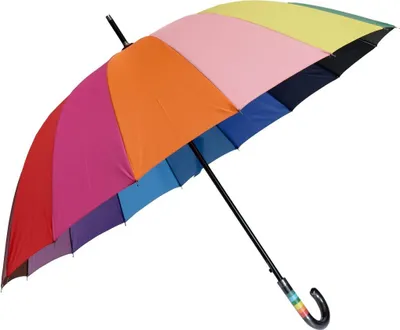 Image de Parapluie canne en métal aux couleurs de l'arc-en-ciel, baleine en fibre de verre de 65 cm, avec poignée en cuir 110 cm