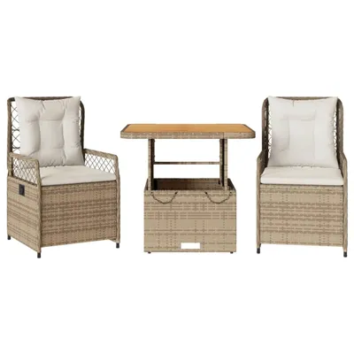 Produktbild von 3-tlg. Garten-Essgruppe mit Kissen Beige Poly Rattan