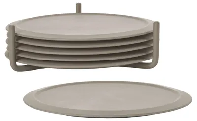 Produktbild von Untersetzer für Gläser - Silikonuntersetzer mit Halter - Set von 6 - Ø 10 cm - Taupe