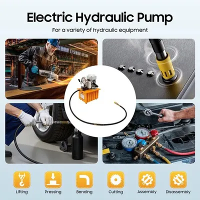 Immagine prodotto di Pompa idraulica elettrica in acciaio - Potenza: 750W - Serbatoio: 7 litri - Adatta per garage e presse
