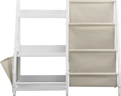 Produktbild von SucceBuy Kinderbücherregal mit Stofffächern und Seitentasche, Aufbewahrungslösung für Bücher und Spielzeug im Kinderzimmer, Spielzimmer oder Kindergarten, Maße: 850 x 300 x 755 mm
