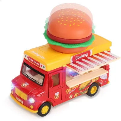 Produktbild von Die Cast LKW Burger Foodtruck rot/gelb 11cm Pull Back Licht/Sound