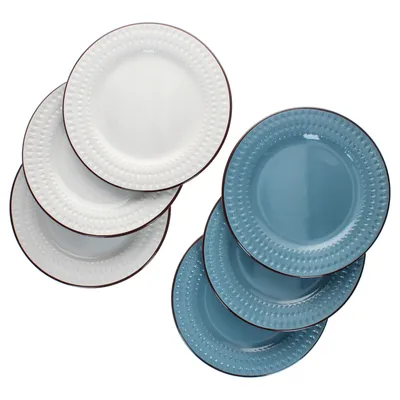 Zdjęcie produktu dla 6x Rome niebiesko-biały talerz obiadowy Ø27,5cm kamionka diamenty talerz obiadowy dla 6 osób