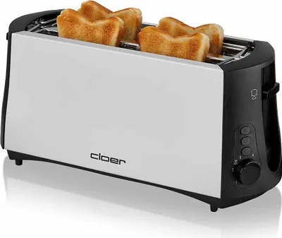 Produktbild von Cloer 3710 Langschlitztoaster für 4 Toastscheiben, 1380 W, integrierter Brötchenaufsatz, Nachhebevorrichtung, Krümelschublade, mattiertes