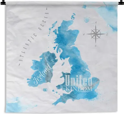Produktbild von MuchoWow® Wandteppich Wandbehang England - Weltkarte - Blau 120x120 cm Tapisserie Dekoration Wandtuch - Modern - Baumwollgewebe