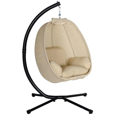 Produktbild von Hängesessel mit weichem Kissen Eiförmiger Schaukelsitz Hängestuhl Schwebeliege für Drinnen und Draußen Geeignet 125L x 95B x 170H cm Khaki