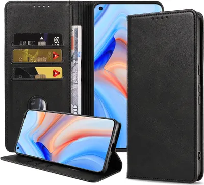 Produktbild von Smartphonica Handytasche passend für Oppo Reno 4 Pro 5G Kunstlederhülle mit Magnetverschluss und Kartenhalter Buchhülle mit Klappe - Schwarz