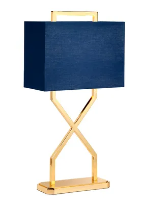 Immagine prodotto di Lampada da tavolo con paralume Cross blu scuro e oro, 1xE27x60W, tessuto, dimensioni: 67,8x35x17 cm, IP20, Elstead