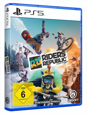 The image shows the front cover of the Riders Republic video game for PlayStation 5.