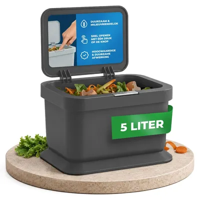 Produktbild von Küchenkompost Bioabfallbehälter Biomülleimer Arbeitsplatte - 5 Liter - Druckknopfdeckel - Rutschfest