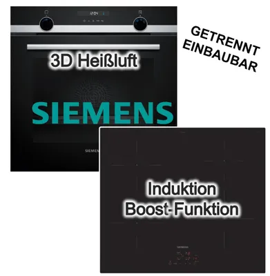 Produktbild von Siemens Herdset Einbau-Backofen 3D-Heißluft Hydrolyse Pizzastufe+ Induktionskochfeld 60 cm PowerBoost touchControl