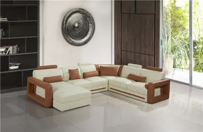 Produktbild von Designer Couch U Form Ecksofa Polster Couch Leder Garnituren Wohnlandschaft Neu