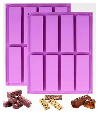 Produktbild von Rechteckige Silikon-Backform für Müsliriegel und Energieriegel, 8 Mulden, wiederverwendbar, für Brownies, Muffins, Brot, Pudding und Seife, 2 Stück, antihaftbeschichtet