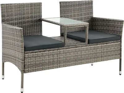 Produktbild von Juskys Polyrattan Gartenbank Monaco - 2-Sitzer Bank mit Tisch & Kissen - 133 × 63 × 84 cm - Rattan Sitzbank wetterfest Garten Balkon – grau-meliert