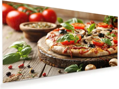 Produktbild von Glasbild 80x40cm in XXL für Wohnzimmer, Schlafzimmer Motiv Pizza im Holzofen