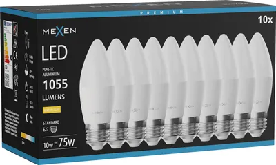 Zdjęcie produktu dla Mexen Nova 10x żarówka LED E27, C37, 10W, Ciepła - 3000K, 1055 lm - L102-E27-1030-01x10