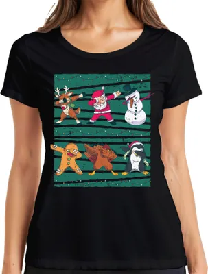 Produktbild von Dabbing Rentier Santa Schneemann - Weihnachten Weihnachtsgeschenk Christmas Damen T-Shirt, Schwarz, 3XL