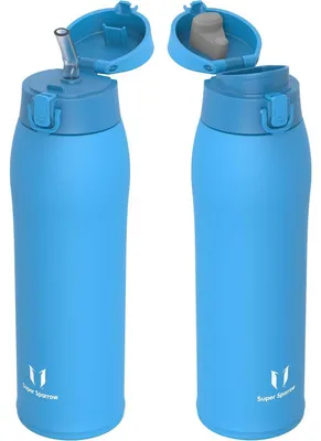 Produktbild von Trinkflasche Edelstahl Thermobecher 950ml Himmelblau BPA-Frei Auslaufsicher mit 2 Deckeln