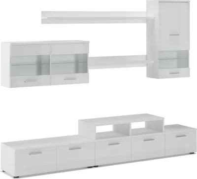 Immagine prodotto di ALFA Mobili TV Parete da Soggiorno con illuminazione a LED , Bianco Mate e Bianco Laccato, 250x42x194cm