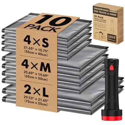 10 Vakuumbeutel mit kabelloser Pumpe, 1500 mAh, 80 % Platzersparnis