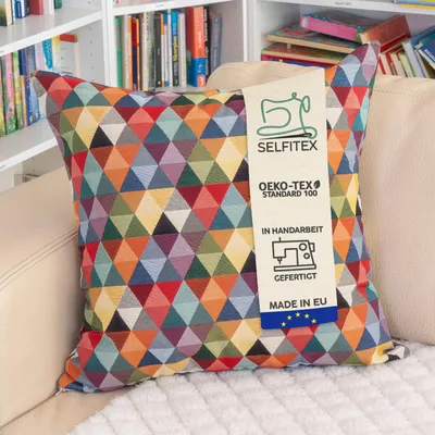 Produktbild von Selfitex Buntes Couchkissen, Sofakissen mit Füllung und Bezug, weiches Kopfkissen, dekoratives Dekokissen, Größe: 60x60, Muster: Dreieck