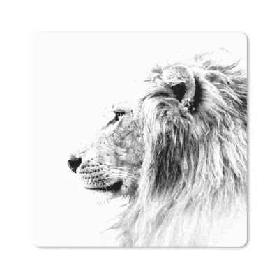 Produktbild von MuchoWow® Mauspad Mousepad Löwe - Schwarz - Weiß - Tiere 20x20 cm - Mousepads - Maus Mat - Pad - Mausunterlage - Desk Mat - Bureauartikeln