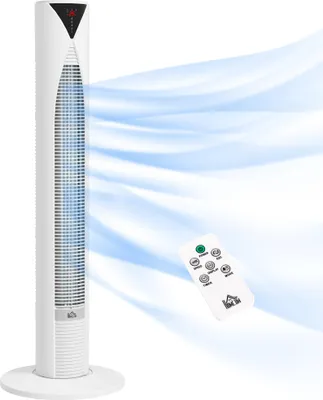 Image de HOMCOM Ventilateur colonne, avec tšŠlšŠcommande, minuterie 12 heures, mode veille, 3 vitesses, ventilateur tour oscillant pour maison, chambre š€ coucher, bureau, blanc